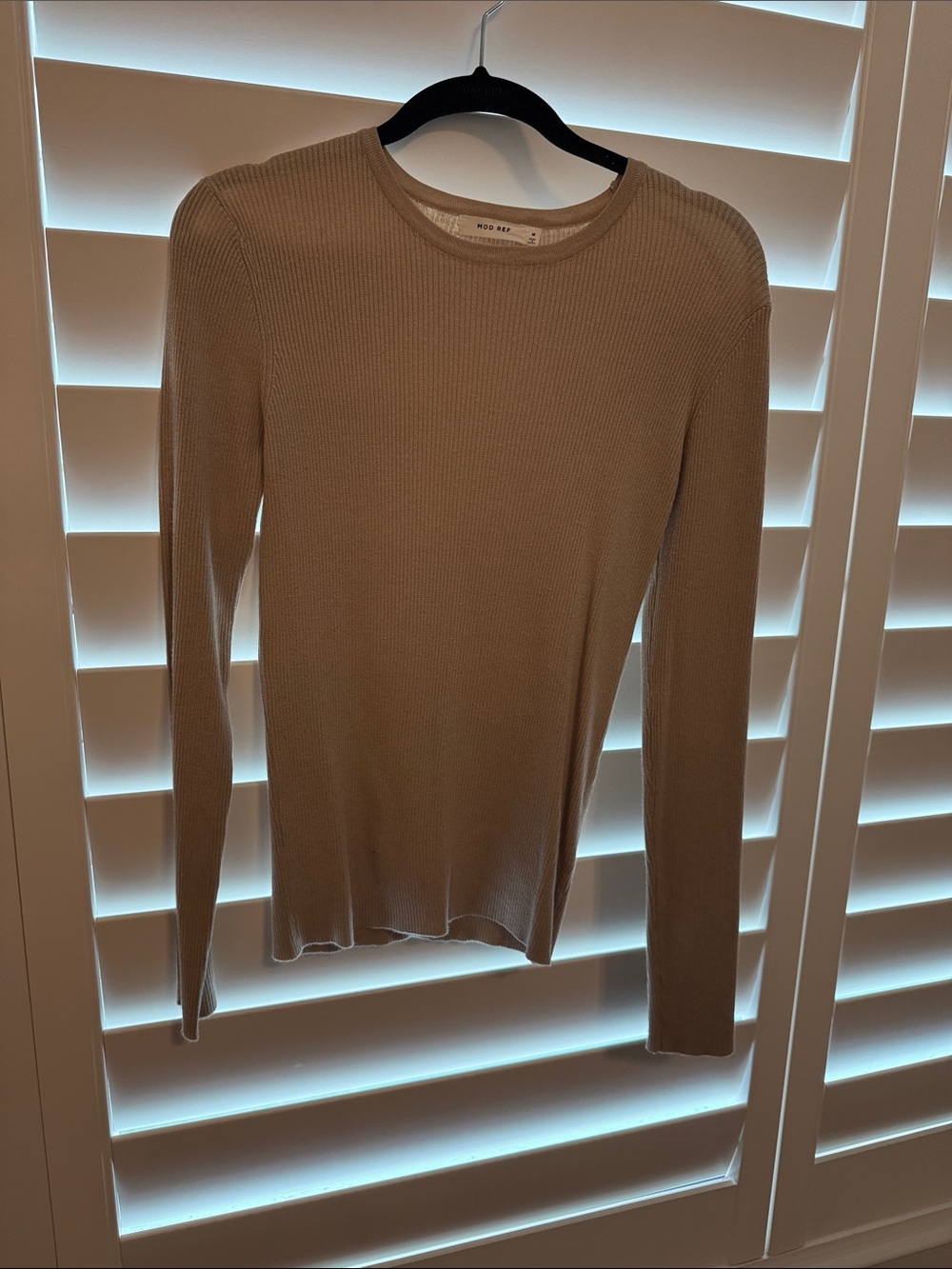 Mod Ref Long Sleeve Ribbed Top in Beige